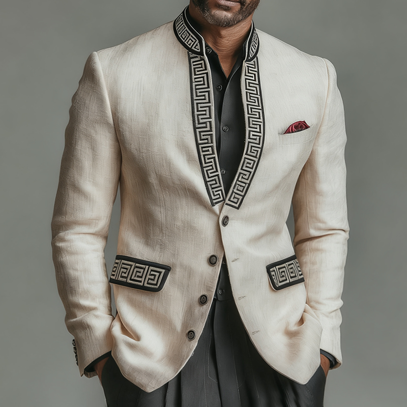 Men's Retro Casual Embroidered Stand Collar Button Jacket MTA3050K9TO