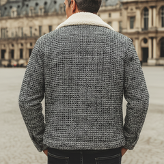 Men's Classic Tweed Warm Faux Lambswool Lined Zip-Up Jacket MTA1328K9U