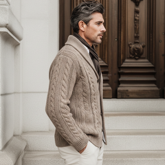 Men's Classic Khaki Cable Knit Jacquard Cardigan MTA2484K6U