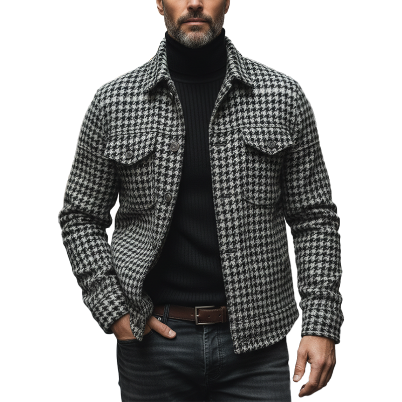 Men's Winter Retro Houndstooth Faux Wool Jacket MTA1203K5P