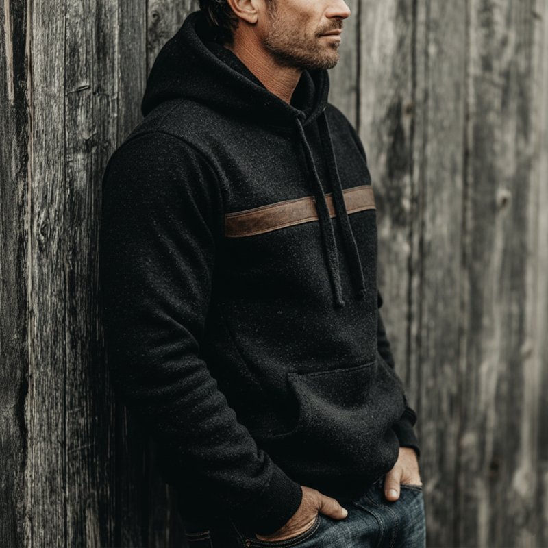 Men's Urban Black Winter Warm Fleece Hoodie MTA2413K0U