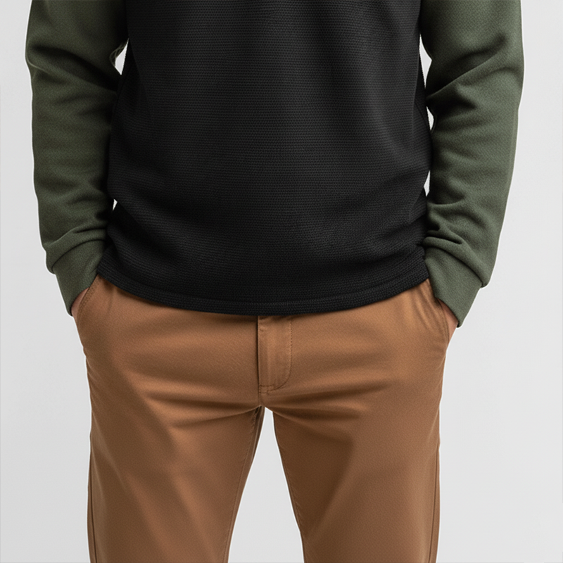 Men's Winter Retro Color Block Waffle Texture Half-Zip High Neck Sweatshirt MTA2726J6P