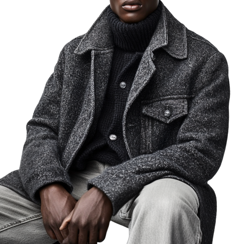 Men's Cotton Blend Lapel Multi-pocket Mid-length Coat MTA1540K8X