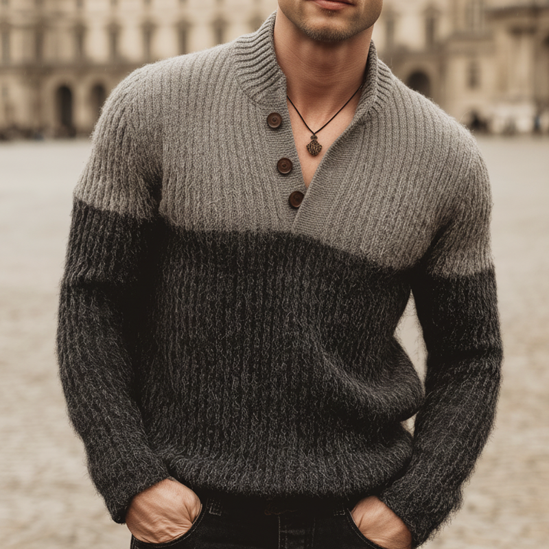 Men's Urban Fashion Gray Color Block Slim Fit Knit Sweater MTA1904K5U