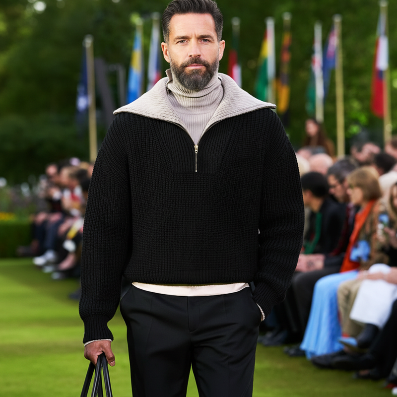 Men's Retro Design Zipper Collar Knit Sweater MTA1046K3U