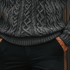 Men's Cable Knit Textured Solid Color Crew Neck Knit Sweater MTA0146L3X