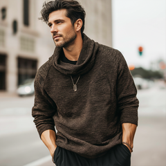 Men's Fashion Stacked Neck Ribbed Textured Pullover Sweatshirt MTA3044K0U