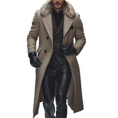 Men's Winter Retro Faux Wool Faux Fur Collar Button Long Coat MTA2793K8P