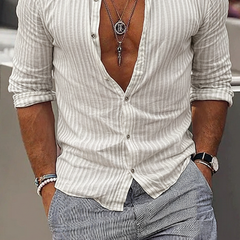 Men's Ribbed Textured Collar Long-Sleeve Shirt MTA2259K2X