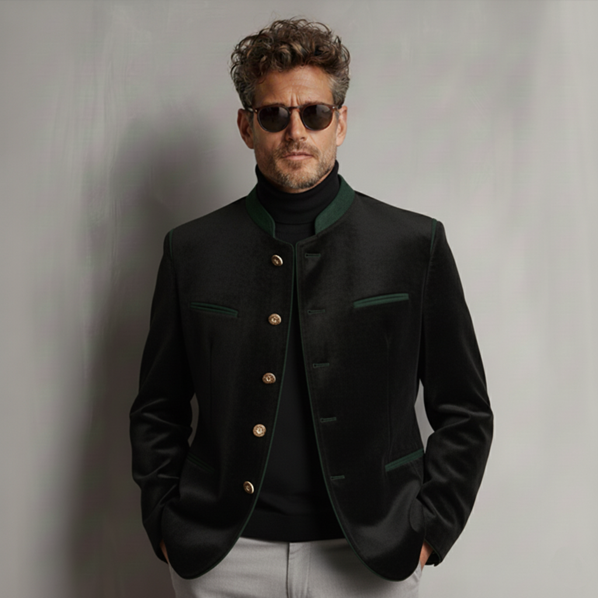 Men's Classic Retro Stand-up Collar Faux Velvet Jacket MTA1068K2K