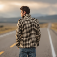 Men's Classic Retro Lapel Houndstooth Wool Double-breasted Jacket MTA1701I4K