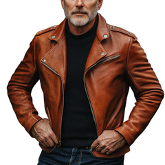 Men's Solid Color Lapel Zipper PU Motorcycle Jacket MTA0465L2X