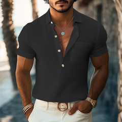 Men's Summer Basic Polo Collar Textured Short-sleeved T-shirt MTA0566G4U