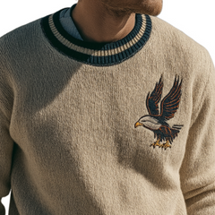 Men's Retro Casual Knitted Eagle Embroidery Crew Neck Sweater MTA0176L4TO