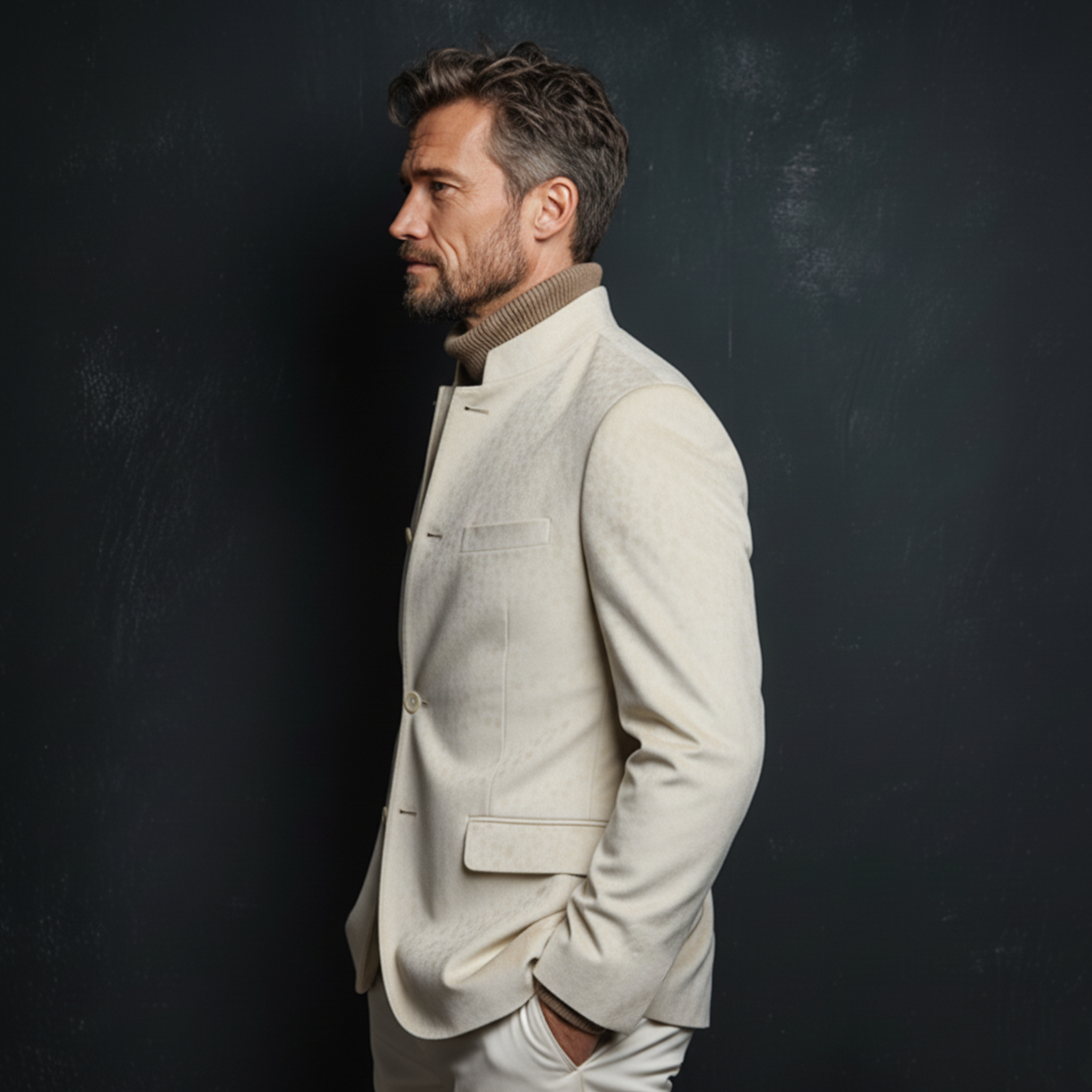 Men's Classic Retro Stand-up Collar Faux Velvet Single-breasted Jacket MTA1039K6K