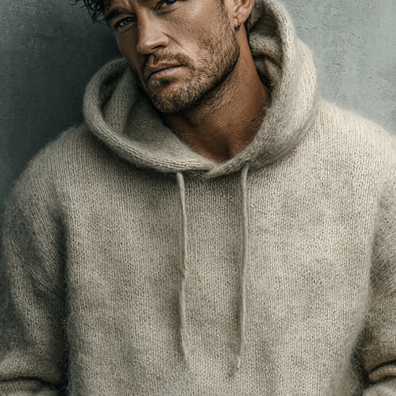 Men's Solid Color Mohair Knit Hoodie MTA2916K3X