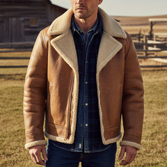 Men's Winter Retro Faux Leather Fleece Lined Zip-Up Jacket MTA0501K8P