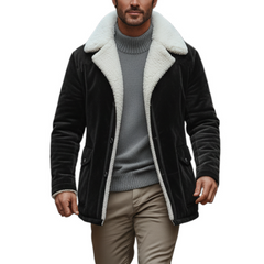 Men's Classic Casual Lapel Fleece Lining Button Faux Velvet Coat MTA0550K1K