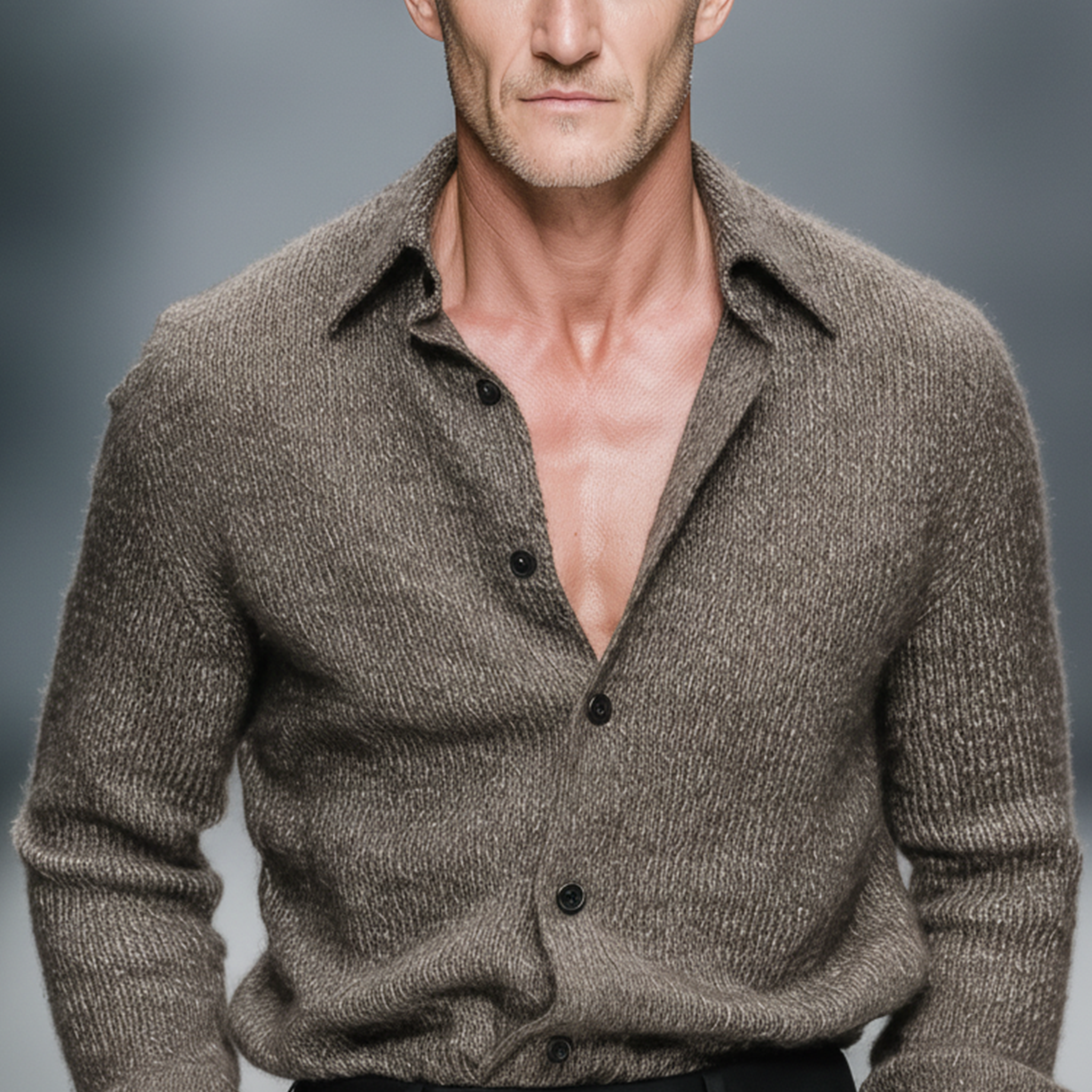 Men's Classic Casual And Business Knitted Long-sleeved Shirt MTA0754K4K