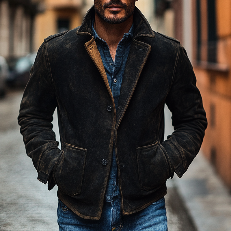 Men's Retro Patchwork Lapel Button Jacket MTA0569K7X