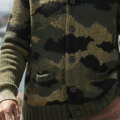 Men's Leopard Print Jacquard Knit Collar Button Cardigan MTA1367K7X