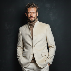 Men's Classic Retro Stand-up Collar Faux Velvet Single-breasted Jacket MTA1039K6K