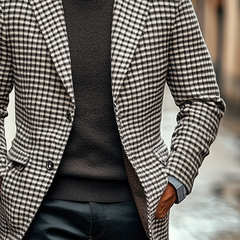 Men's Plaid Jacquard Lapel Button Mid-length Coat MTA2002K3X