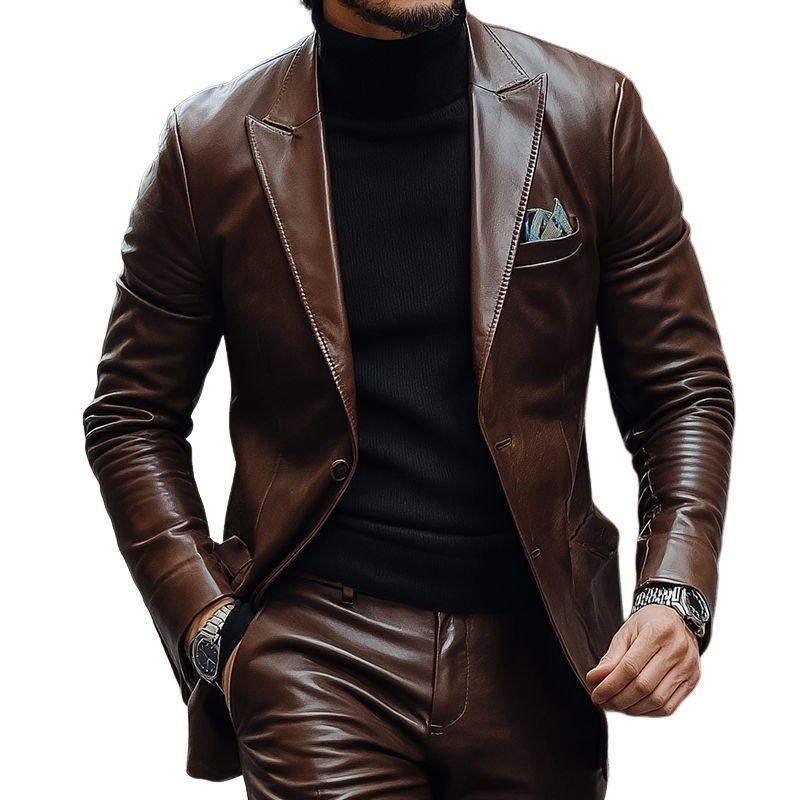 Men's Retro Casual PU Blazer MTA2045K9TO