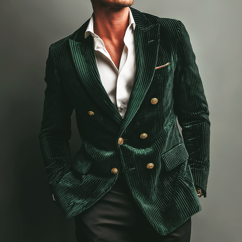 Men's Retro Casual Velvet Ribbed Blazer MTA1261K8TO