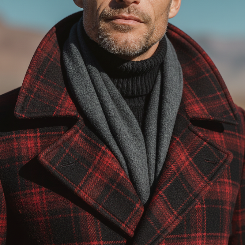 Men's Winter Fashion Plaid Faux Wool Mid-length Lapel Coat MTA1195J8P