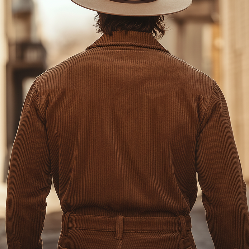 Men's Retro Minimalist Corduroy Long-Sleeved Jumpsuit (Belt Not Included) MTA0183K3P