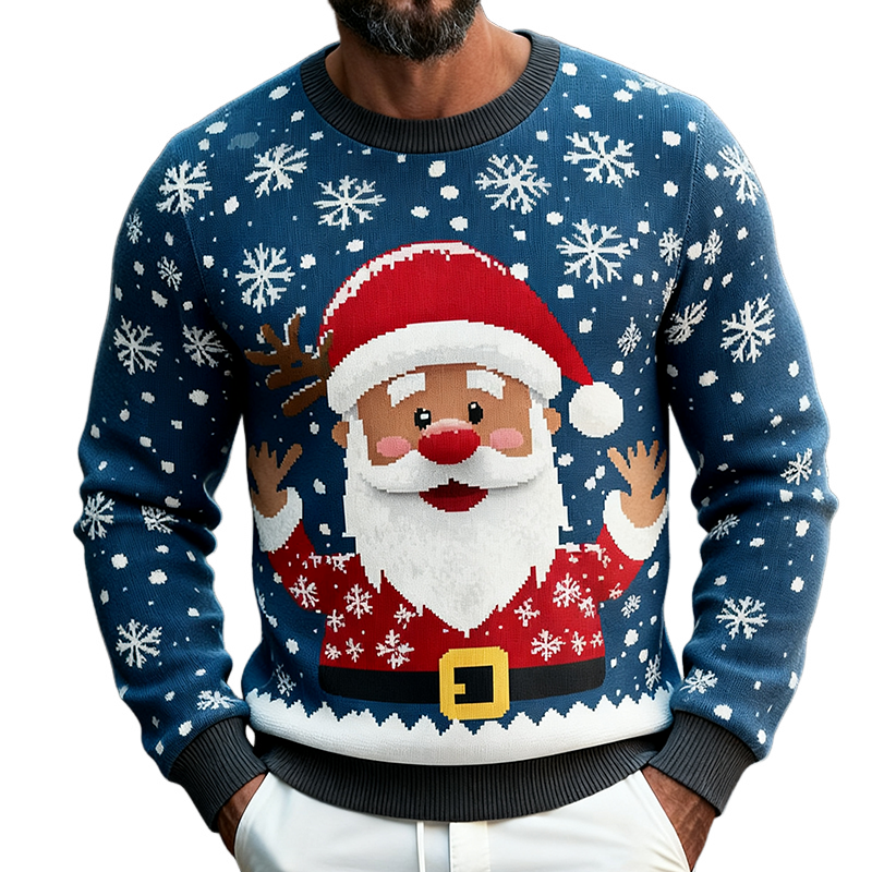 Men's Retro Casual Christmas Print Crew Neck Long Sleeve T-shirt MTA0538K9TO