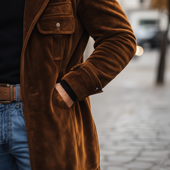 Men's Winter Retro Glossy Velvet Lapel Mid-Length Coat MTA0357K2P