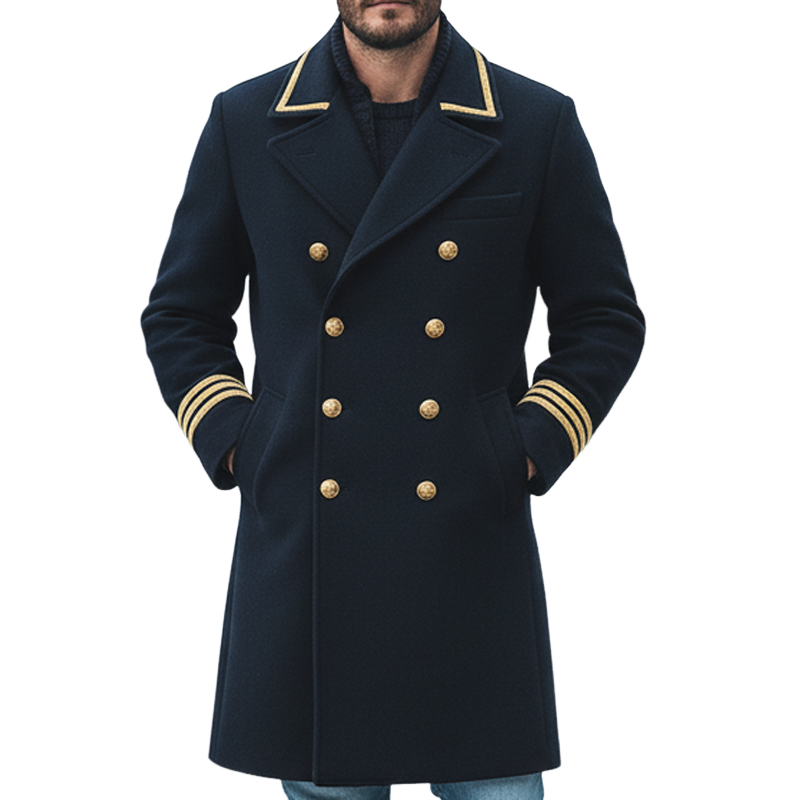 Men's Faux Wool Blend Lapel Double-Breasted Mid-Length Overcoat MTA3037K4X