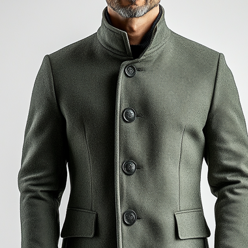 Men's Solid Color Stand-up Collar Twill Blend Mid-length Coat MTA1526K8X