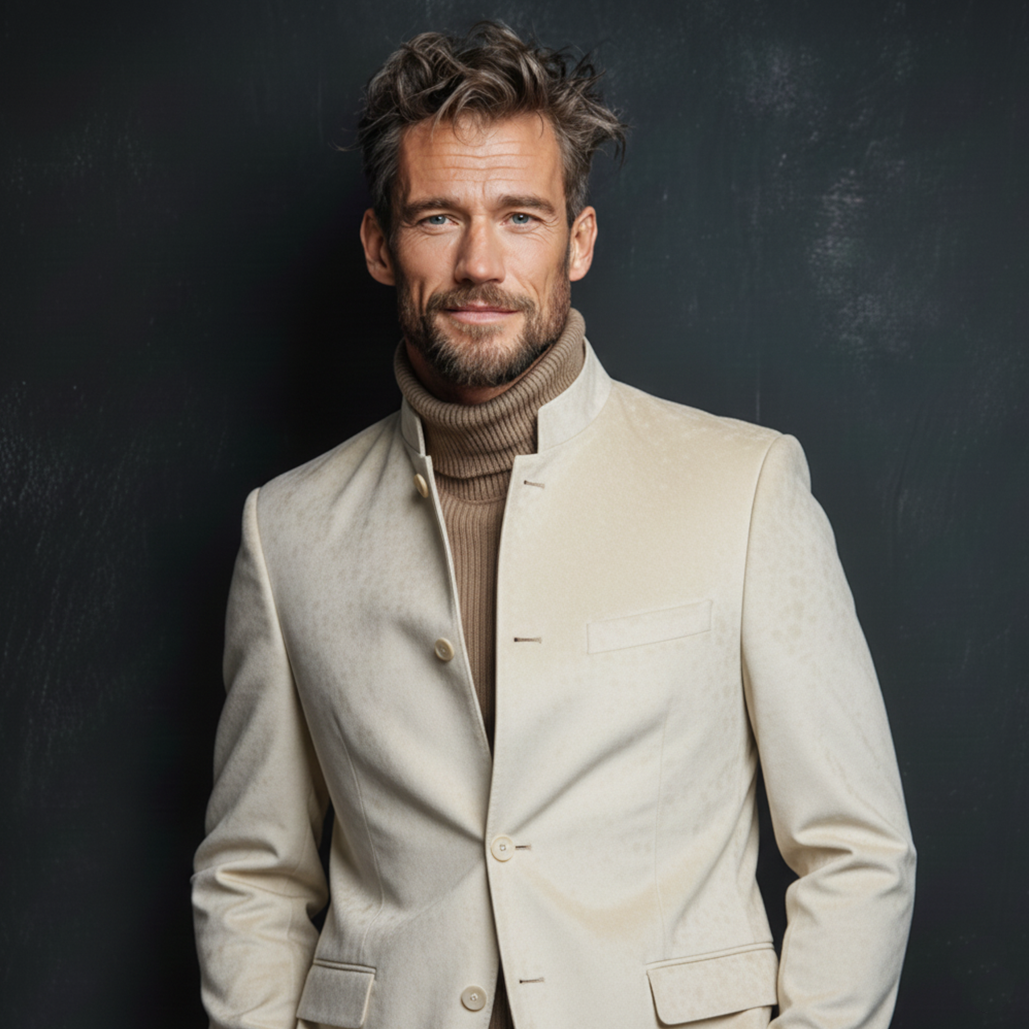 Men's Classic Retro Stand-up Collar Faux Velvet Single-breasted Jacket MTA1039K6K