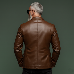 Men's Classic Retro Single-breasted PU Leather Slim-fit Blazer MTA2570K6K