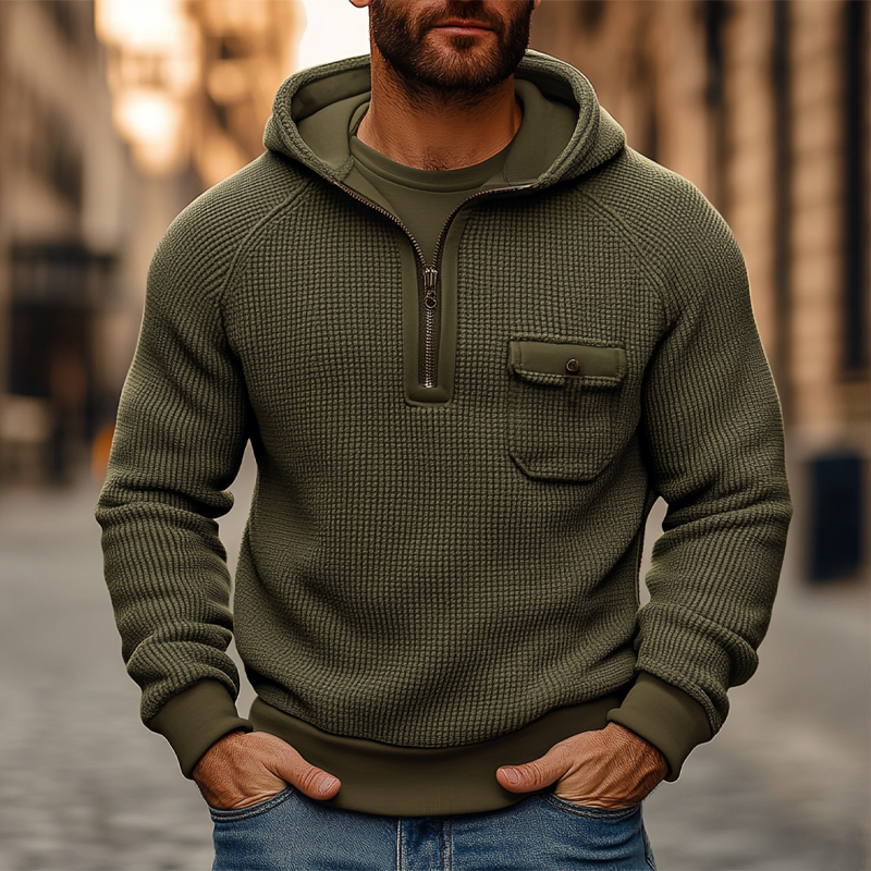 Men's Solid Color Waffle Texture Patchwork Hoodie MTA2053K9X