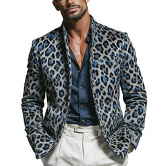 Men's Fashionable And Unique Leopard Print Faux Suede Stand Collar Jacket MTA2958K2K