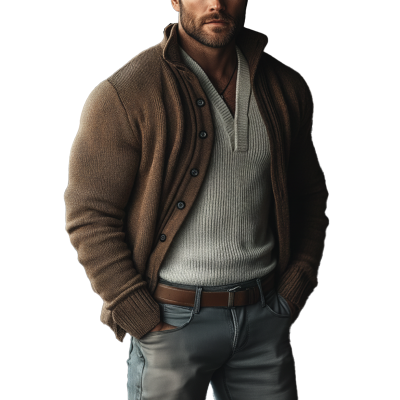 Men's Winter Simple Cotton Yarn Knitted Button Cardigan MTA2688K6P