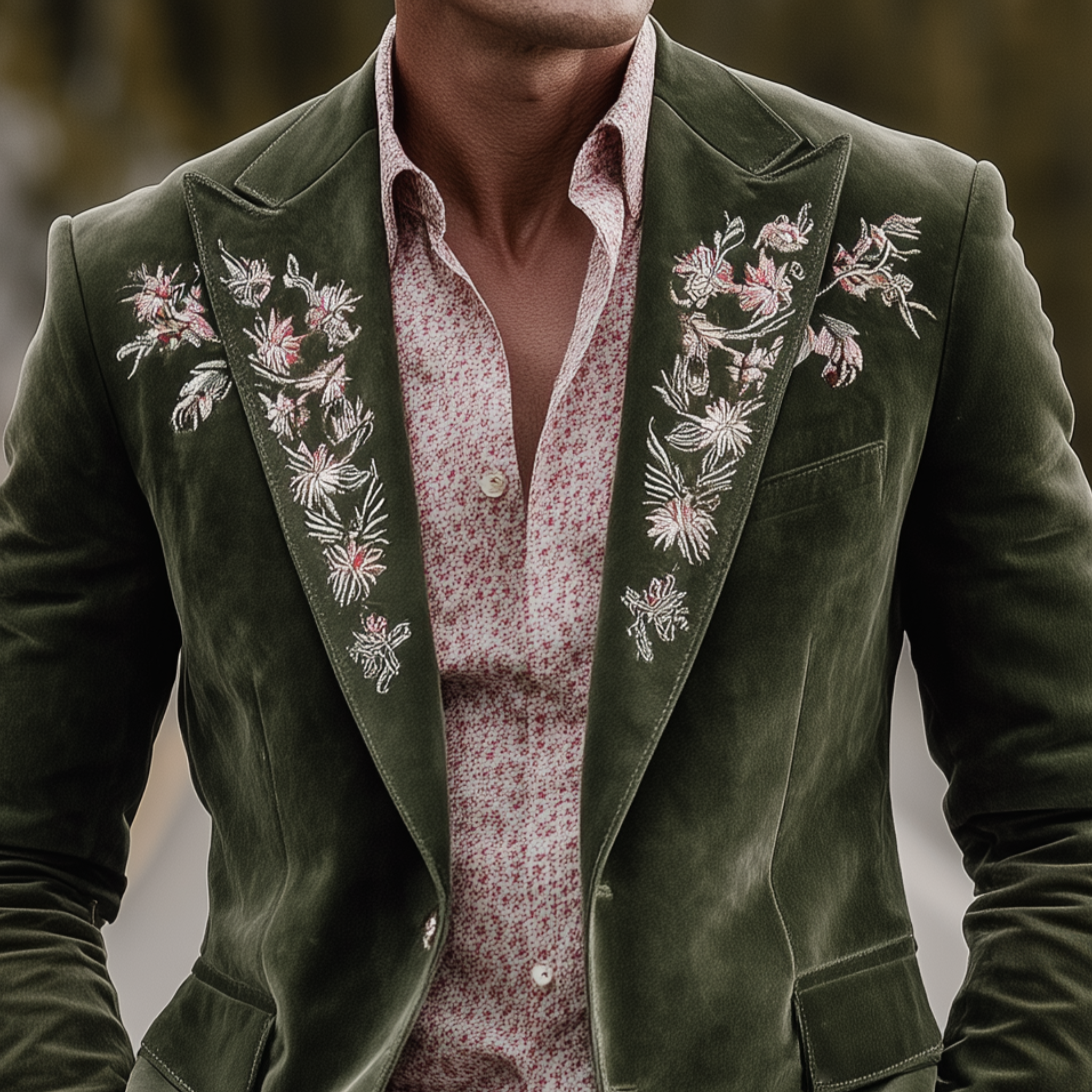 Men's Classic Retro Western Style Suede Embroidered Single-breasted Blazer MTA1278H1K