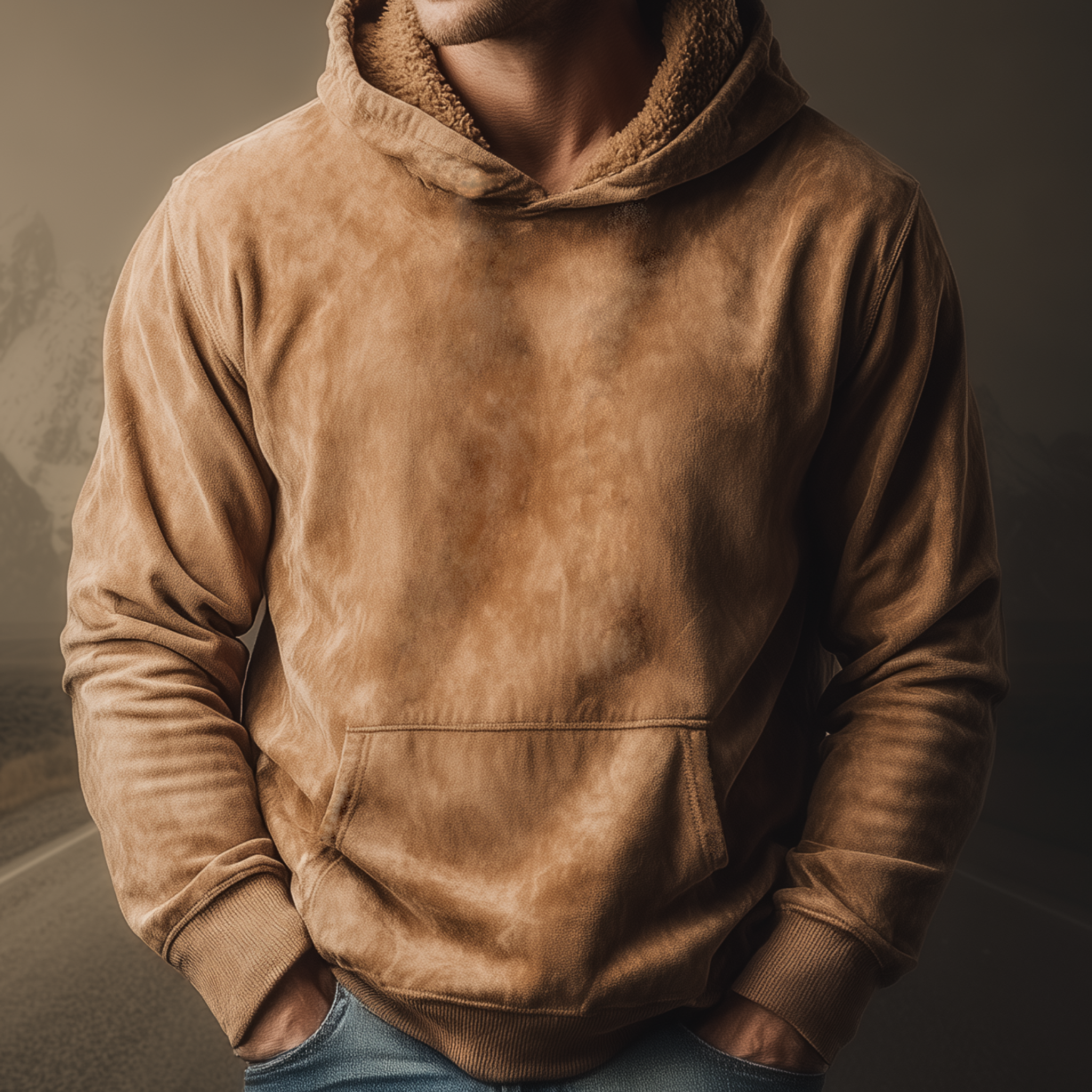 Men's Classic Retro Western Style Fleece Lined Faux Suede Hoodie MTA1768K2K