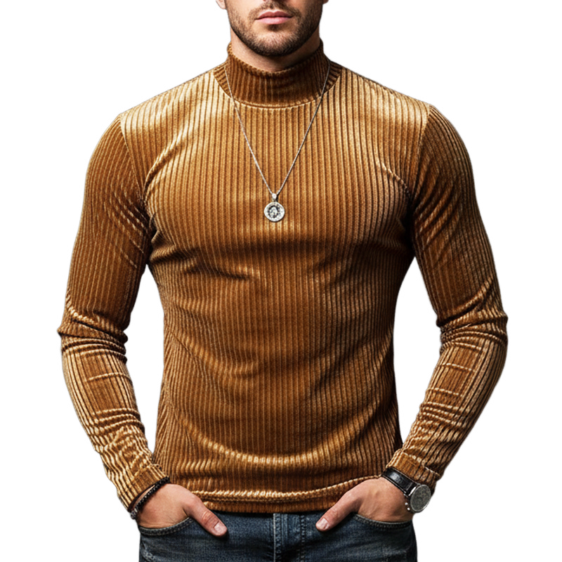 Men's Urban Slim-fit Velvet Striped Long-sleeved T-shirt MTA2481K0U