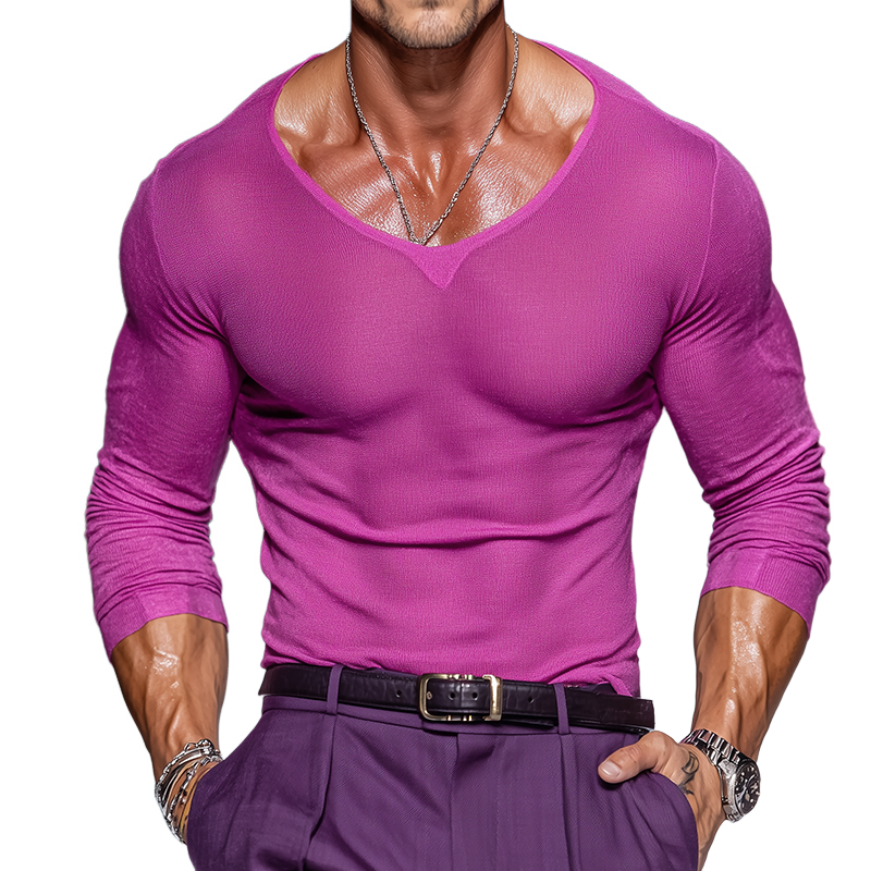 Men's Retro Casual Knitted Slim Fit Crew Neck Long Sleeve T-Shirt MTA1455K7TO