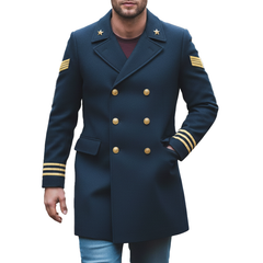 Men's Winter Retro Color-blocked Faux Wool Double-breasted Military Overcoat MTA2488K2P