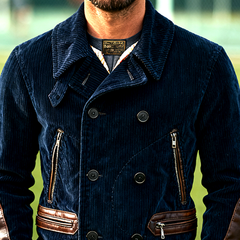 Men's Corduroy Retro Patchwork PU Button Jacket MTA1198K6X