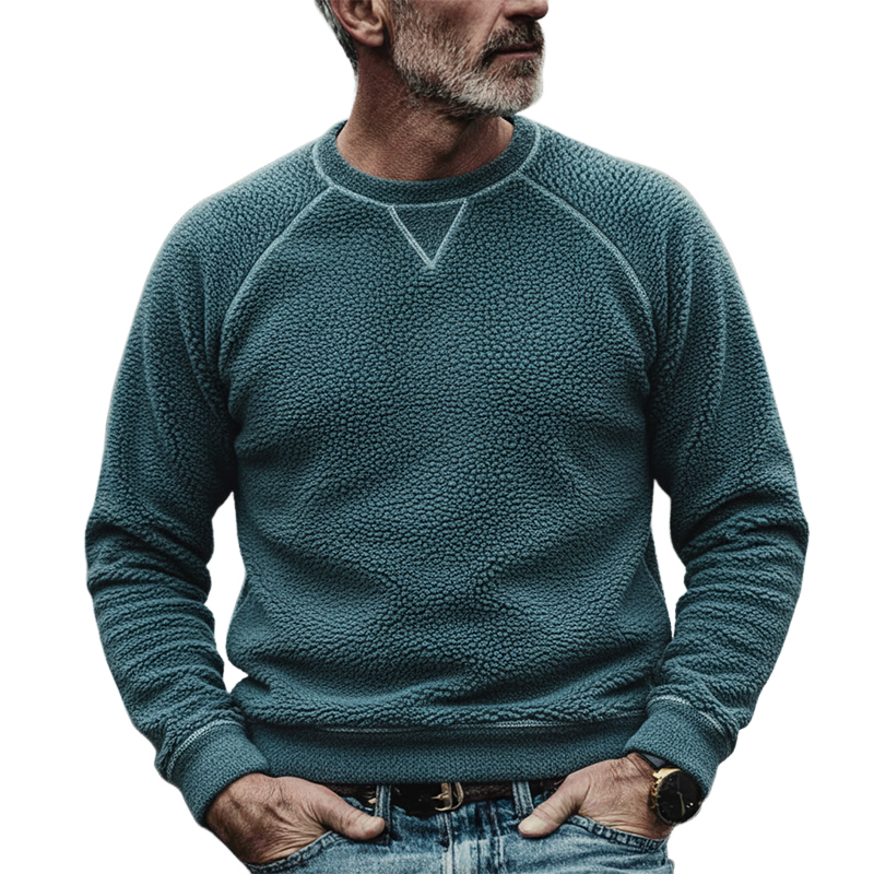 Men's Retro Solid Color Fleece Crew Neck Long Sleeve Sweatshirt MTA0130K5X