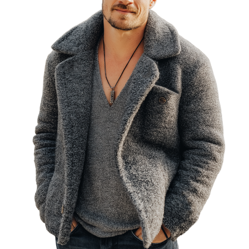 Men's Winter Urban Gray Warm Faux Lambskin Button Jacket MTA1766K1U