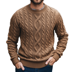 Men's Retro Casual Knitted Cable Knit Crew Neck Sweater MTA0481K6TO