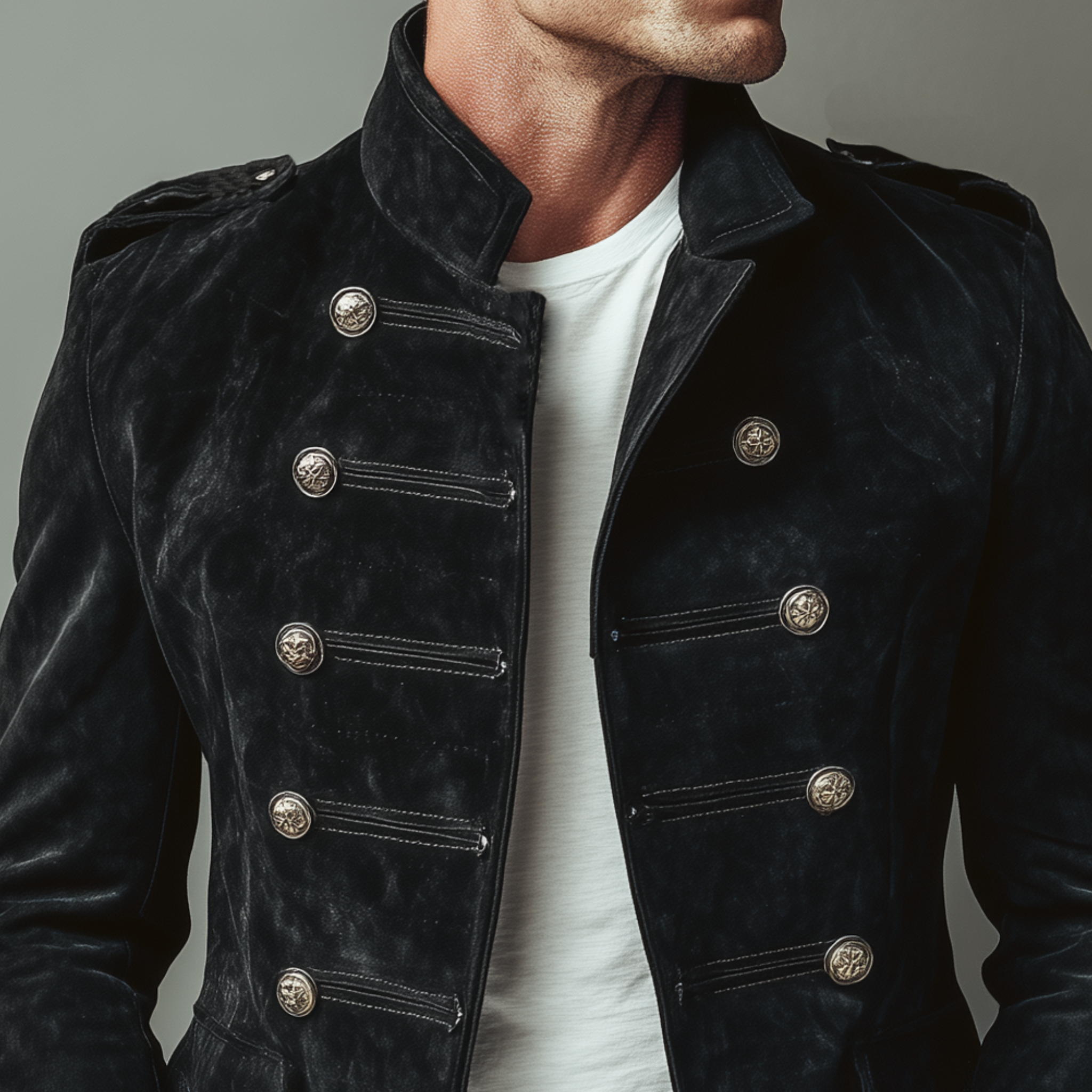 Men's Classic Retro Stand Collar Faux Suede Double-breasted Slim-fit Jacket MTA2282H6K